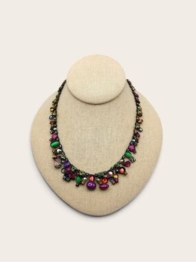 STUNNING Vintage Sorrelli Multi Color Crystal Necklace Purple Pink Green 18”